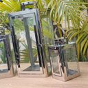 Ver imagem 5 de Kit 3 Pçs Lanterna Marroquina Aço Prata Inoxidável 45x21