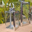 Ver imagem 4 de Kit 3 Pçs Lanterna Marroquina Aço Prata Inoxidável 45x21