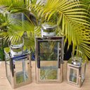 Ver imagem 3 de Kit 3 Pçs Lanterna Marroquina Aço Prata Inoxidável 45x21