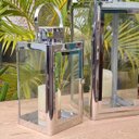 Ver imagem 6 de Kit 3 Pçs Lanterna Marroquina Aço Prata Inoxidável 45x21