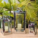 Ver imagem 2 de Kit 3 Pçs Lanterna Marroquina Aço Prata Inoxidável 45x21