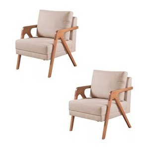 Kit 2 Poltronas Mona Sued Bege - Kimi Design