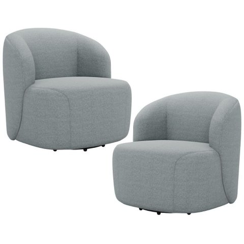Kit 02 Poltronas Giratória Orgânica para Sala Living Heidy F04 Linho Cinza - Lyam Decor