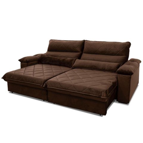 Sofá Retrátil Reclinável Grécia 2,70m Suede Velut Marrom Molas no Assento - King House