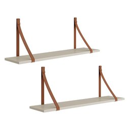 Kit 2 Prateleiras Luna 89,6cm Areia Fosco com Alças de Couro - Reller Móveis - 1