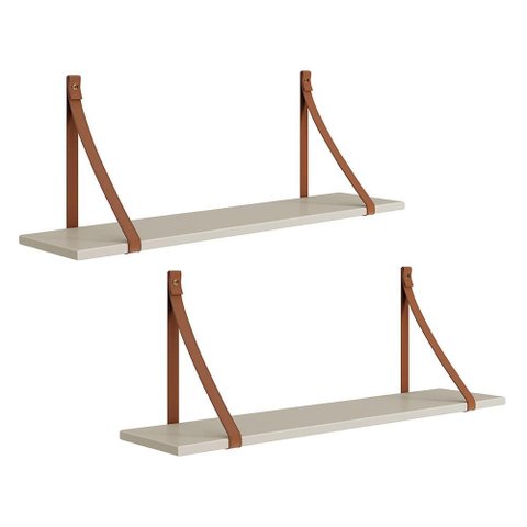 Kit 2 Prateleiras Luna 89,6cm Areia Fosco com Alças de Couro - Reller Móveis