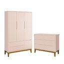Ver imagem 1 de Jogo de Quarto Infantil Classic Guarda Roupa 3 Portas e Cômoda 6 Gavetas Rosa Fosco com Pés Amadeira