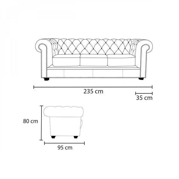 Sofá 3 Lugares com Tachas em Couro Legítimo Chesterfild  - 6