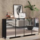 Ver imagem 3 de Aparador Buffet 4 portas com Espelho e Pés Quadrados Vegas Multimóveis V3560 Preto/Branco