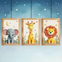 Ver imagem 2 de Kit 3 Quadros 20x30 Infantil Safari Savana 3d Moldura Mel