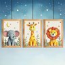 Kit 3 Quadros 20x30 Infantil Safari Savana 3d Moldura Mel - 2