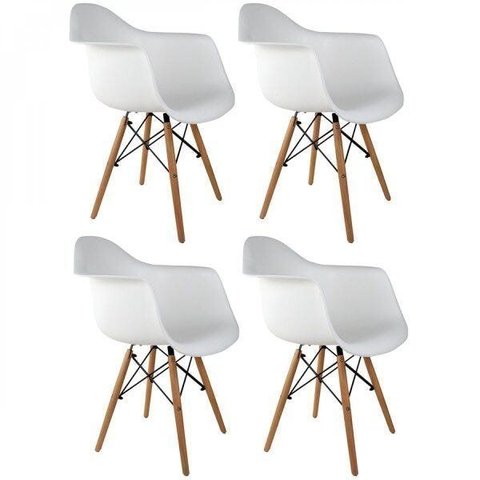 Kit 4 Cadeiras Base em Madeira Eames Arm Dsw Branco