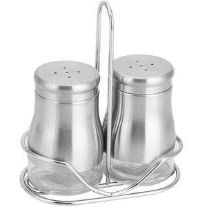 Porta Temperos, Condimentos, Galheteiro 02 Peças com Suporte em Aço Inox