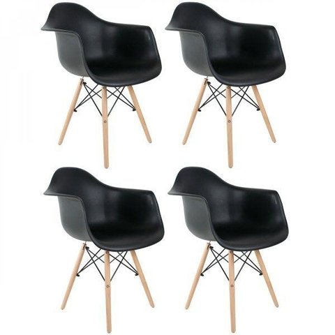 Kit 4 Cadeiras Base em Madeira Eames Arm Dsw Preto
