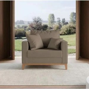 Poltrona Beny Base Fixa em Madeira Sala de Estar Veludo Capuccino