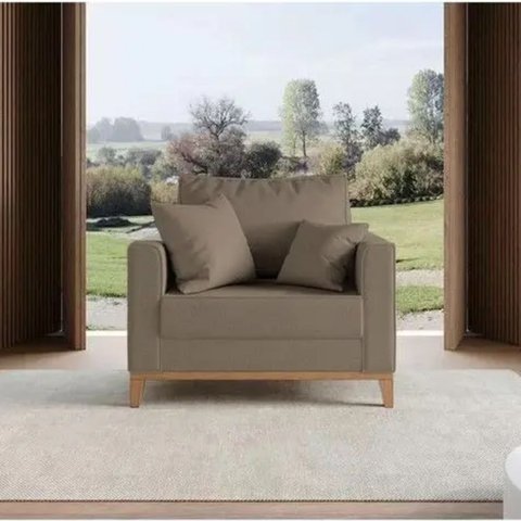 Poltrona Beny Base Fixa em Madeira Sala de Estar Veludo Capuccino