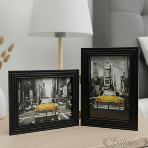 Porta Retrato Duplo 10x15 Moldura Ripado Preto Decoração