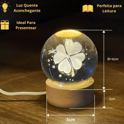 Luminária de Mesa Led Bola de Cristal 3d Trevo da Sorte - 3