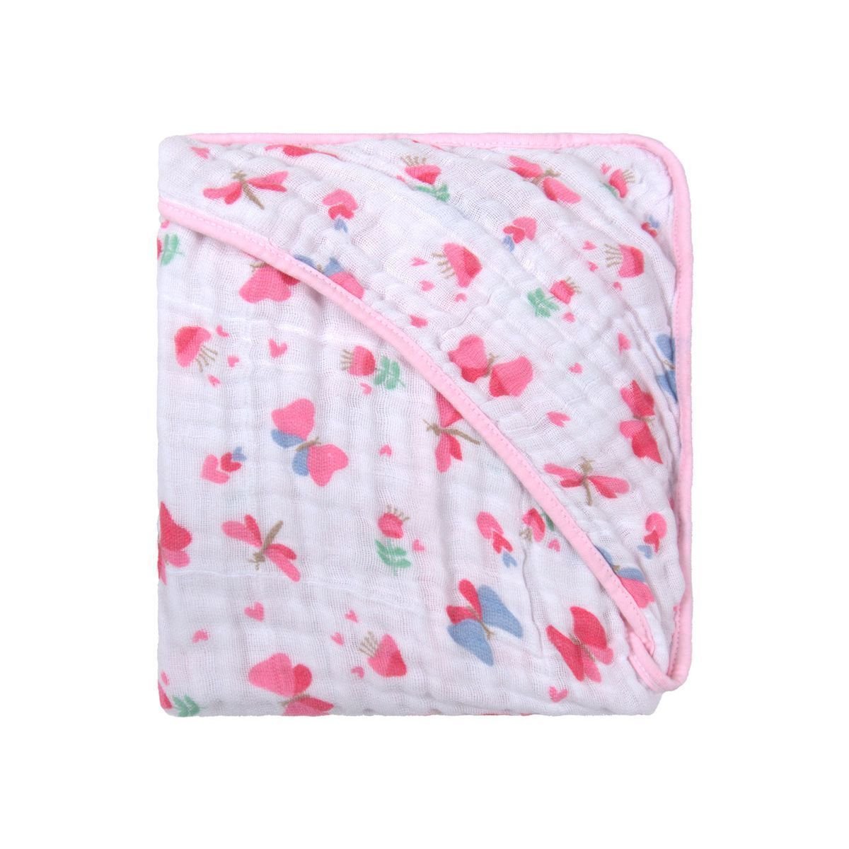 Toalha de Banho Bebe Soft com Capuz Bublim Borboletas Rosa