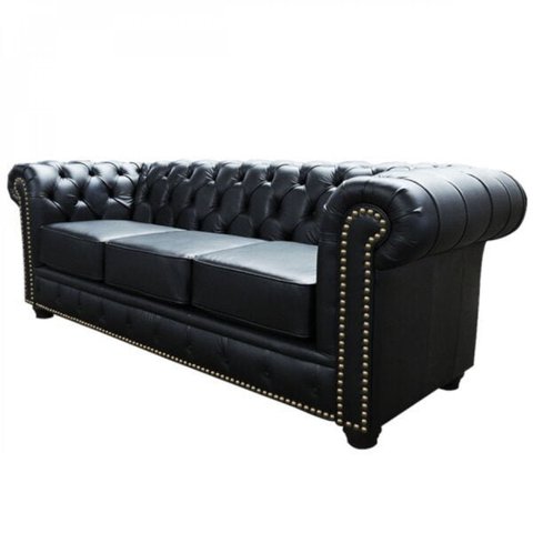 Sofá 3 Lugares com Tachas em Couro Legítimo Chesterfild 