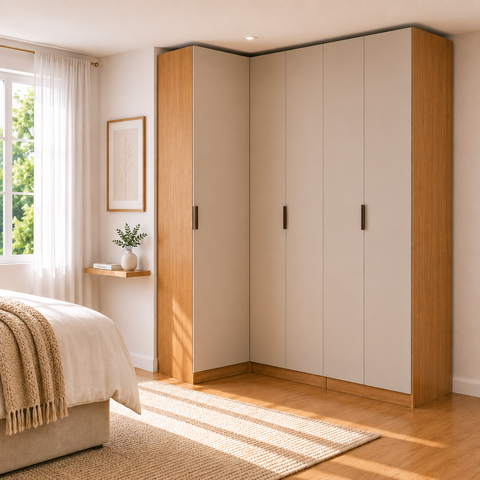 Guarda Roupa de Canto Reto 5 Portas MDF Altezza Clean Belmax:Freijó/Off White