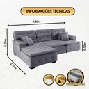 Ver imagem 3 de Sofá Retrátil e Chaise Orlando 280x210 Chumbo
