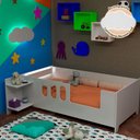 Ver imagem 1 de Cama Juvenil Livia com Led Prateleiras Divaloto e Luminária Nuvem Led em Madeira Premium - Branco