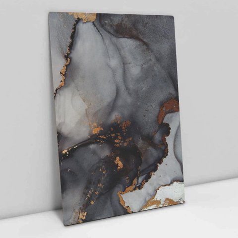 Quadro Decorativo em Canvas Abstrato Mármore Elegance Black Gray TaColado Borda Infinita 120 x 80cm