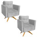 Ver imagem 1 de Poltrona Sala Decorativa Kit 2 Livia Giratória Madeira Suede Cinza M11 - D’Rossi