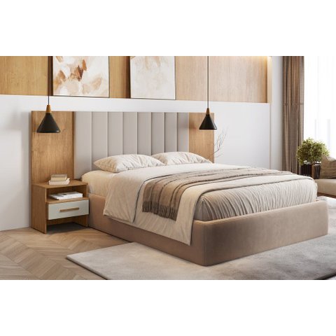 Painel Cama Box Casal Everest com 2 Mesa de Cabeceira Nh Rei de Casa Cumaru/Fendi