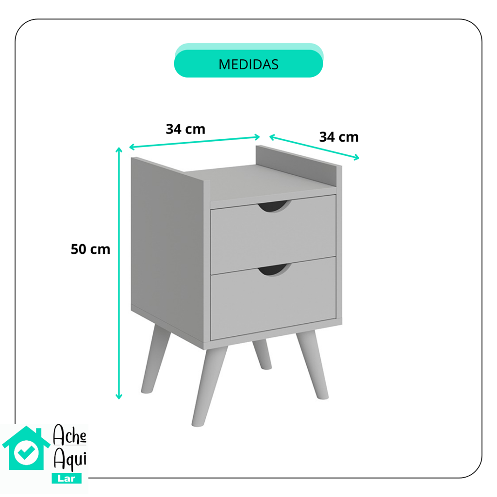 Mesa de Cabeceira Juma 2 Gavetas Estilo Retro - Cinza/freijó - 5