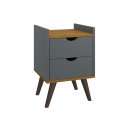 Ver imagem 1 de Mesa de Cabeceira Juma 2 Gavetas Estilo Retro - Cinza/freijó