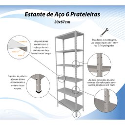 Estante De Aço 6 Prateleiras 30x67cm Cinza - 3