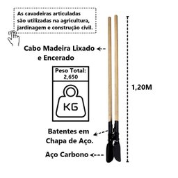 Cavadeira Standard Articulada Cabo em Madeira Encerado 120cm Minasul - 4