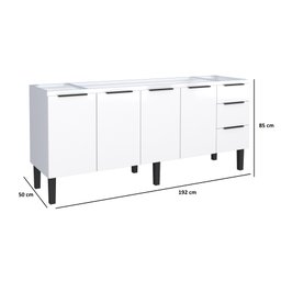 Gabinete Armário Cozinha Jupter Cozimax 2.00 Mt 100% Aço P/ Pia -Balção 200 cm -4 Portas- 3 Gavetas  - 2