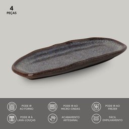 CONJUNTO C/ 4 TRAVESSAS OVAL RASA MINI ORGÂNICO TITANIUM 16,5x8 cm - 3