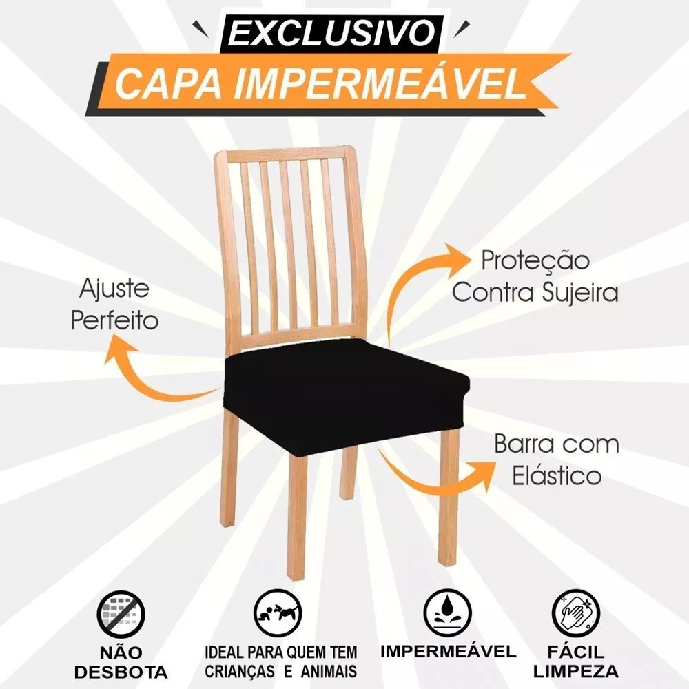 Capa Para Assento Cadeira Preta Kit 6 Peças Impermeável - 4
