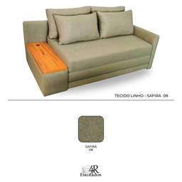 Sofá Cama USB | com Tampo Lateral ESQUERDO  | Tecido LINHO SAFIRA | MEDIDA 180CM | SAFIRA - 5