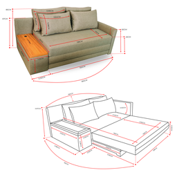 Sofá Cama USB | com Tampo Lateral ESQUERDO  | Tecido LINHO SAFIRA | MEDIDA 180CM | SAFIRA - 6