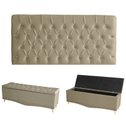 Ver imagem 1 de Kit Estrela Cabeceira de Cama Painel e Calçadeira Baú Botão Cristal Casal 140 Cm Suede Bege Eli Móve
