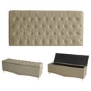 Ver imagem 1 de Kit Estrela Cabeceira de Cama Painel e Calçadeira Baú Botão Cristal Casal 140 Cm Suede Bege Eli Móve