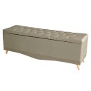 Ver imagem 3 de Kit Estrela Cabeceira de Cama Painel e Calçadeira Baú Botão Cristal Casal 140 Cm Suede Bege Eli Móve