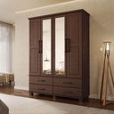 Ver imagem 3 de Kit Quarto Casal Ouro 4 Portas Cama Cômoda 2 Mesas de Cabeceira Pinus Café Finestra Móveis