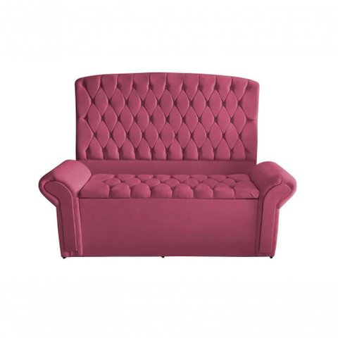 Kit de Quarto Cabeceira de Cama Box e Calçadeira Baú Dubai King 195 Cm Suede Rosa Bebê do Lar Mó