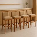 Ver imagem 3 de Kit 4 Banquetas Alta Cozinha Gourmet Suede Capuccino em Madeira de Eucalipto Black House Decor