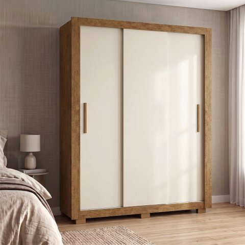 Guarda-Roupa Solteiro 3 Portas, 2 Gavetas e Pés Apollo Cinamomo/Off White