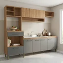 Ver imagem 1 de Cozinha Completa Modulada 5 Peças com Torre Quente e Balcão para Pia sem Tampo 240cm Inova Yescasa Mel/Grafite Cinza