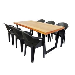 Jogo Mesa Industrial Diamond 1,60m e 6 Cadeiras Área Gourmet Movelaria Leal Mesa de Jantar Estilo In - 1