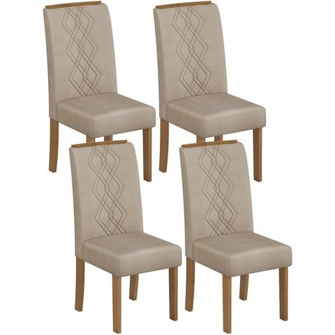 Kit 4 Cadeiras De Jantar 31073 Freijo Veludo Creme DJ Moveis