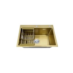 Cuba Pia Aço Inox Gourmet Cozinha 60x45cm com Acessórios Cor Dourada - 3